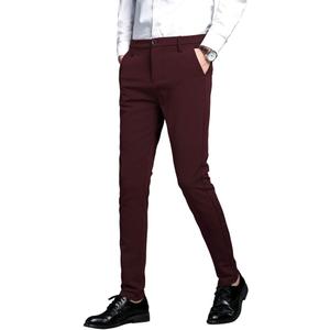 Plaid&Plain Men's Stretch Dress Pants Slim Fit Skinny Suit Pants 7101 Burgundy, 38Wx28L