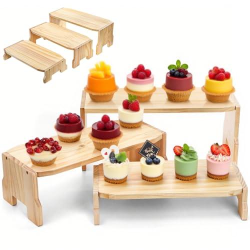 Eorbow 3 Tier Wood Cupcake Stand, 16" Tiered Display Riser for Food, Rustic Buffet Table Risers with Anti-slip Pads for Dessert, Shelf Organizers for Market Retail Vendors Wedding