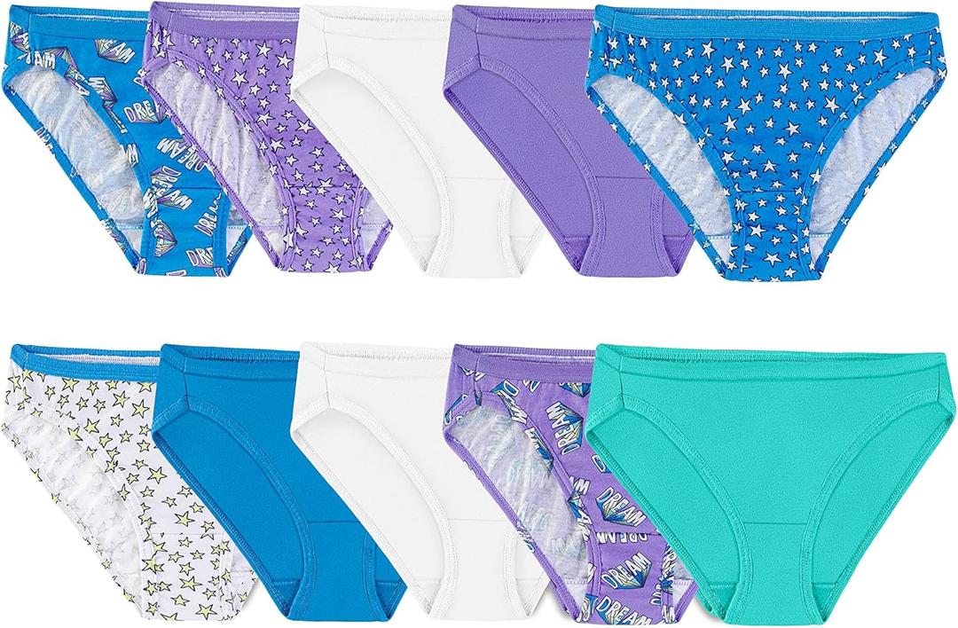 Fruit of the Loom Girls' Little Cotton Bikini Underwear Multipacks, 10 Pack-Fashion Assorted, 6