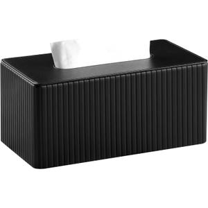 PU Leather Tissue Box Cover for up to 3.9" High Boxes, Rectangle Tissue Box Holder for Bathroom Bedroom Living Room Office (Black)