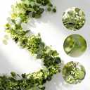 Eucalyptus Garland with White Flowers 4Pack: 5.9Ft Artificial Faux Greenery Vines for Valentine's Day Table Runner Wedding Bedroom Mantle Centerpieces Backdrop Decorations