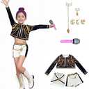ZGHQHCDRH 3Pcs Girls Halloween Costume Pop Singers Matching Outfits with Accessories for Kids 3-12 Years (160)