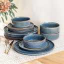 AmorArc Ceramic Dinnerware Sets, Handmade Reactive Glaze Stoneware Plates and Bowls Sets,Highly Chip and Crack Resistant | Dishwasher & Microwave Safe Dishes Set, Service for 4 (12pc) (Ceylon Blue)