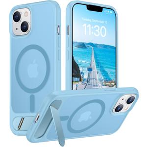 Temdan Magnetic Compatible with iPhone 14 Case/iPhone 13 Case,[Built-in Invisible Kickstand][Compatible with MagSafe][Military Grade Shockproof] Slim Translucent Matte Phone Case for iPhone 14/13 6.1" (Candy Blue)