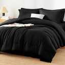 Black Queen Comforter Set, 7 Pieces Bed in a Bag Queen Lightweight Bedding Set, All Season Soft 7PC Bed Set with Comforter, Flat Sheet, Fitted Sheet, Pillowcases & Pillow Shams