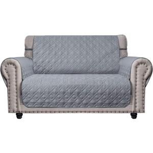 Ameritex Loveseat Cover Water-Resistant Quilted Furniture Protector with Back Nonslip Paws Slipcover for Dogs, Kids, Pets Loveseat Slipcover Stay in Place for Leather (46", Light Grey)