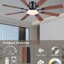 JSAITEE 60Inch Ceiling Fan with Lights and Remotes, Large Low Profile Flush Mount Ceiling Fans,DC Reversible Motor, 3CCT Dimmable,Noiseless,Dual Finish, Brown 6 Speeds Ceiling Fan for Indoor/Outdoor