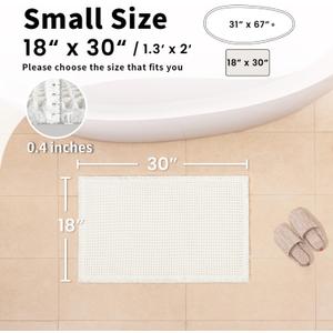 White Bathroom Rugs, Waffle Bath Mat Non Slip Washable, Super Absorbent & Quick Dry, Small Boho Bath Mat Farmhouse Bathroom Decor, 18'' x 30'', White