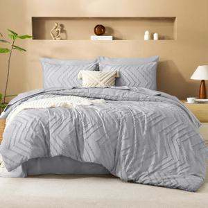 Litanika Light Grey Queen Size Comforter Set with Sheets - 7 Pieces Bed in a Bag Queen Boho Tufted Complete Bedding Sets with Comforter, Sheets, Pillowcases & Shams