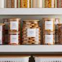 Talented Kitchen 144 Pantry Labels for Containers, Food Storage - Preprinted Black All-Caps on Matte White Vinyl Stickers for Minimalist Style Kitchen (Water Resistant)
