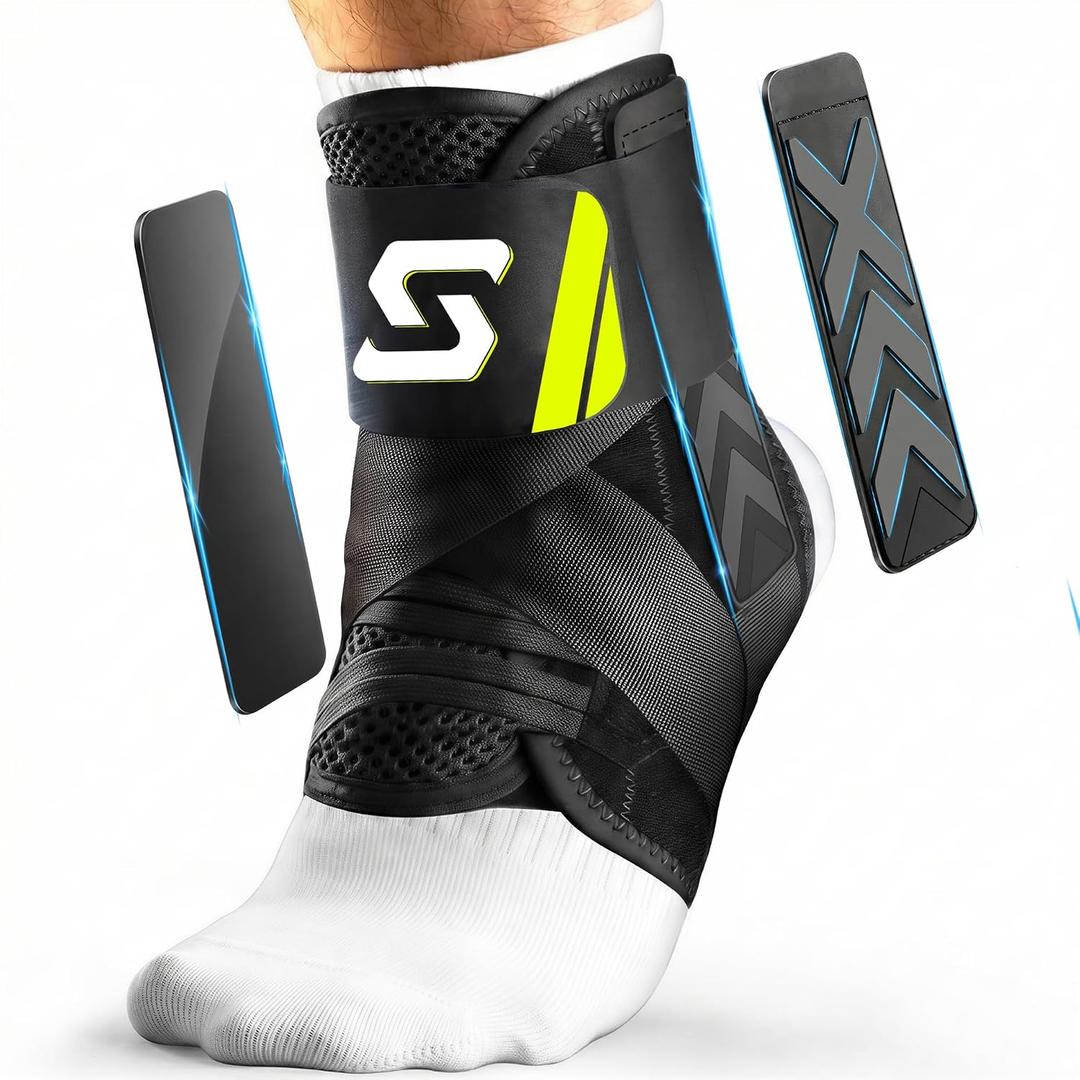 Quick Lace Up Ankle Brace for Sprained Ankle, Slim Fit Ankle Support Brace with Side Stabilizing Pads for Men & Women, Adjustable Ankle Stabilizer for Injury Recovery, Running, Sports, L-Support Plate of 1