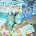 Kids Snorkel Mask Full Face, Snorkeling Gear for Kids 2-14 with Camera Mount, 180 Degree Panoramic View Snorkeling Set Anti-Fog Anti-Leak (Cyan Blue)