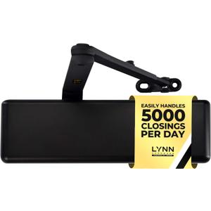 LYNN HARDWARE Extra Heavy Duty Automatic Door Closer (Matte Black) - Commercial Grade, Contractors Choice, Adjustable Speed, Delayed Closing Timer, 3 Mounting Options, 3 Hour Fire Rated (DC9016 Model)