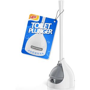 Toilet Plunger with Holder, Plunger with Unique Holder for 5.7-inch Toilet Drain, Plungers for Bathroom with Holder, Toilet Plunger Heavy Duty (1, White)