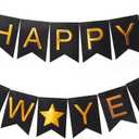 Happy New Years Decorations Banner 2026, Black Gold Nye New Years Eve Party Supplies for NYE Decorations Photo Props for Home Wall Fireplace Mantel Fireplace