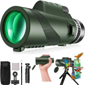 Monocular-Telescope 80x100 High Powered Monoculars High Definition for Adults High Powered with HD BAK4 Prism Smartphone Adapter Telescope Hunting Wildlife Bird Watching Travel Camping Hiking-Green