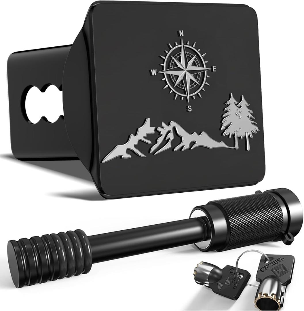 Nature Mountain Compass Hitch Cover for 2 Inch Receivers(with 5/8-Inch Pin Diameter Trailer Hitch Lock)
