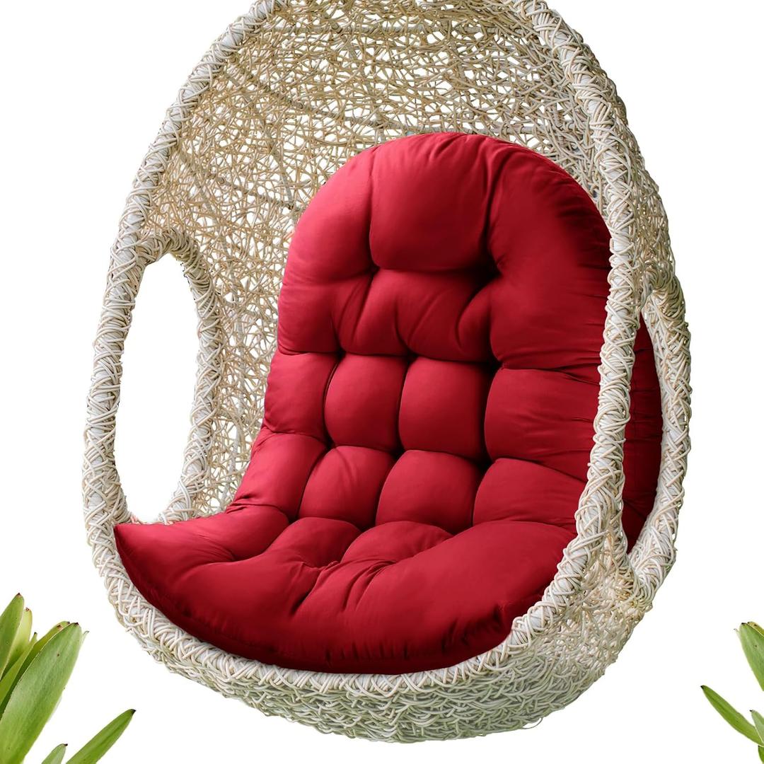 Thick Egg Chair Cushion Replacement, Button Tufted Outdoor Swing Chair Cushion with High Elasticity PP Cotton and Skin-Friendly Fabric, Hanging Cushion for Patio Porch Furniture (Only Cushion)