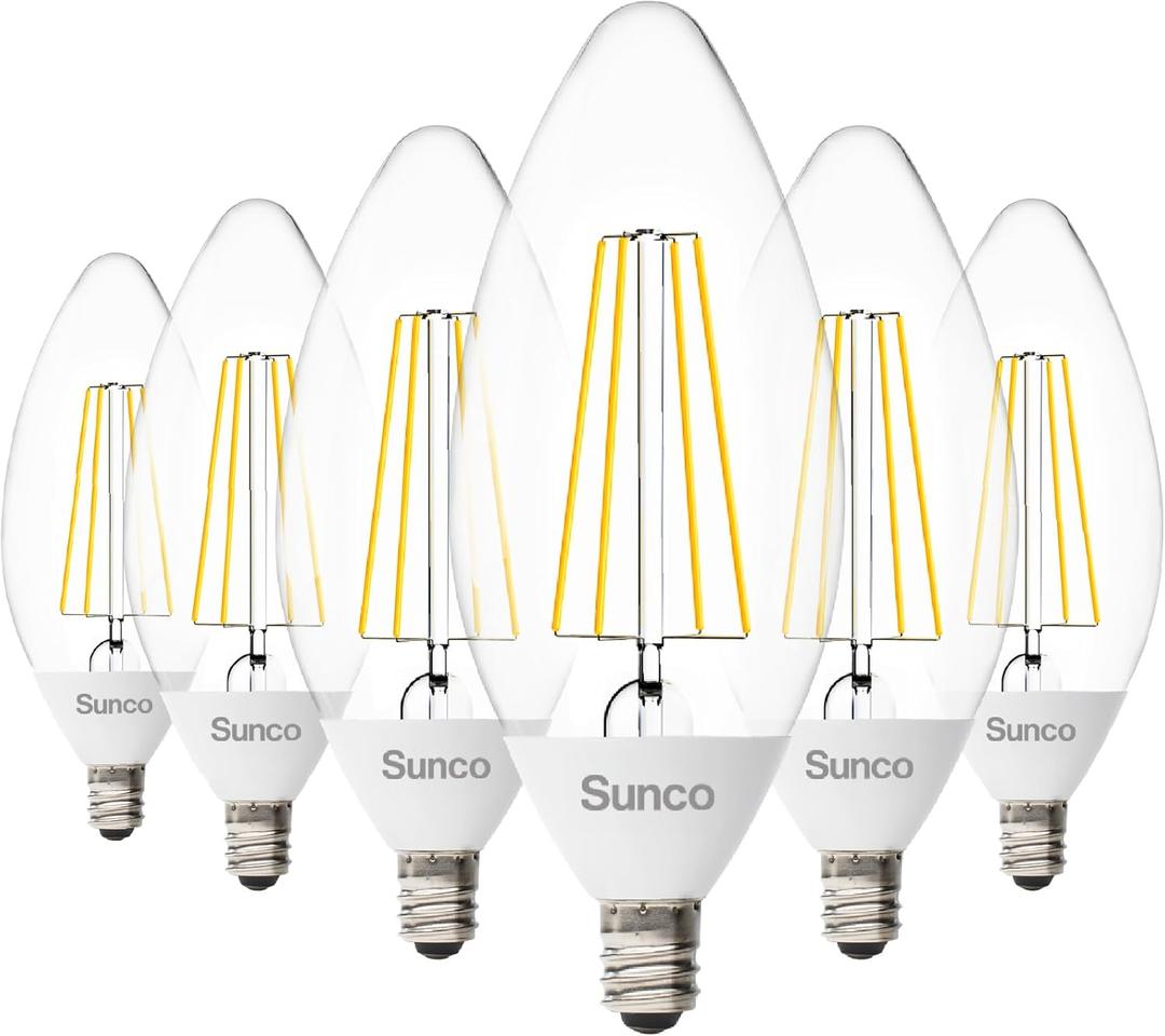 Sunco 6 Pack Dusk to Dawn LED Outdoor Light Bulb B11, Edison Filament Candelabra Bulbs for Porch Lighting, 500 LM, 5W (40W Equivalent), 2700K Soft White, E12 Base, Photocell Sensor UL