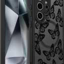 SEXYMOM Magnetic for Samsung Galaxy S24 Ultra Case - Wireless Charging Compatible,Cute Floral Design for Women and Girls,Slim Fit Translucent Matte Phone Case - Little Butterfly