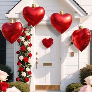 Jetec 4 Pcs 17" Heart Inflatable Ornament with Glitter Cloth Cover, Large PVC Heart Blow up Ornaments Blow Ball for Yard Outdoor Lawn Porch Decor(Red)