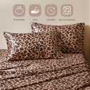 MR&HM Satin Bed Sheets with Elastic Corner Straps, King Size Sheets Set, 4 Pcs Silky Bedding Set with 15 Inches Deep Pocket for Mattress (King, Brown Leopard)