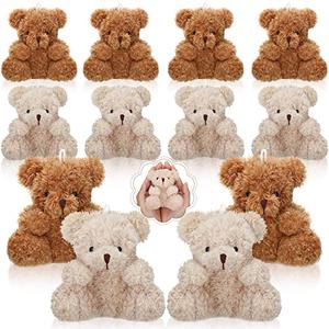 Sotiff 12 Pcs Mini Plush Bear Bulk 4 Inch Stuffed Bears Soft Tiny Animal Doll DIY Keychains Gifts for Easter Goodie Bag Fillers Women's Day Baby Shower Party Favors(Brown, Apricot)