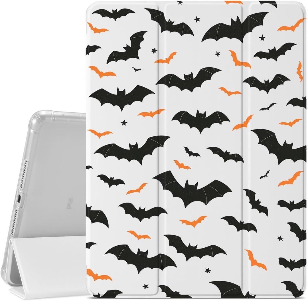 VibrantFruitique Halloween Spooky Bat Case for iPad (A16) 11th Gen 2025 11-inch/10th Gen 2022 10.9 inch Protective Case,Pencil Holder & Clear Soft TPU Back & Trifold Stand Cover for Women