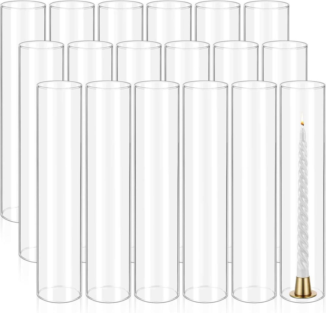 18 Pcs Hurricane Candle Holder Sleeve, H:14" D:3" Bottomless Glass Cylinder Candleholder Tall Clear Glass Cylinder Open Both Ends, Chimney Tube Cover, Open Ended Candle Shade