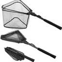 PLUSINNO Fishing Net Fish Floating Landing Net, Kayak Nets with Fixed Foldable Telescopic Pole Handle, Bass Trout Fishing Nets with Nylon Mesh for Pond Lake River, Fishing Gear Gifts for Men Anglers (0.8m (Not Extendable), 11.8"/30cm Hoop Size 0.8M Black(Not Extendable))