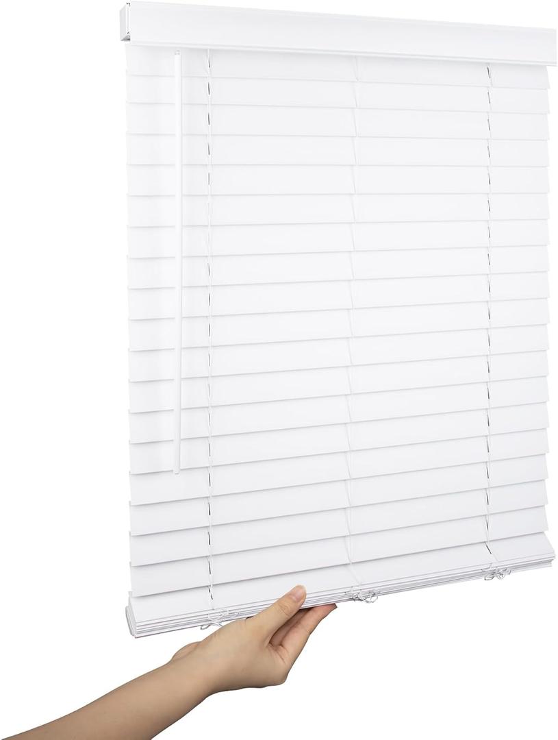 Allesin Faux Wood Blinds 2 inch Slat Cordless Design Room Darkening Blinds for Indoor Windows Easy to Install & Durable Horizontal Windows Blinds Inside/Outside Mount,22" W x 48" L,Pearl White