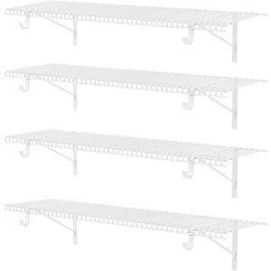 4 Pack Closet Shelves with Triangular Brackets, 4FT X 12IN Wall Mounted Wire Shelving Orgnizer for Closet,Laundry Room,Load Up to 150lb, White