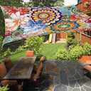Sun Shade Sail 6.5'x10' Boho Floral Rectangle Sun Shade Sails Canopy Waterproof Mandala Flowers Plant Outdoor Sunshades Sand UV Block Cover Shade Cloth for Patio Backyard Garden Deck Porch Lawn