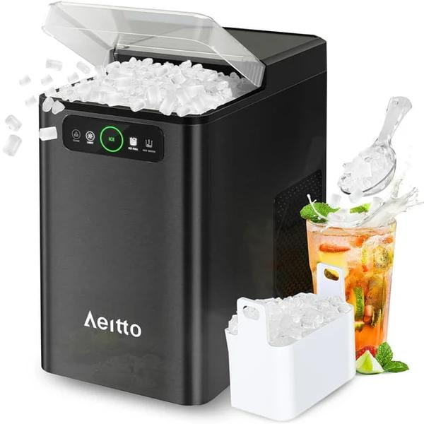 Nugget Ice Maker 40Lbs/24H, Countertop Soft Chewable Ice Pebble Ice Machine, One-Click Operation, Auto Self-Cleaning Ice Makers with Scoop&Basket for Home, Office, Kitchen, Party (Black)