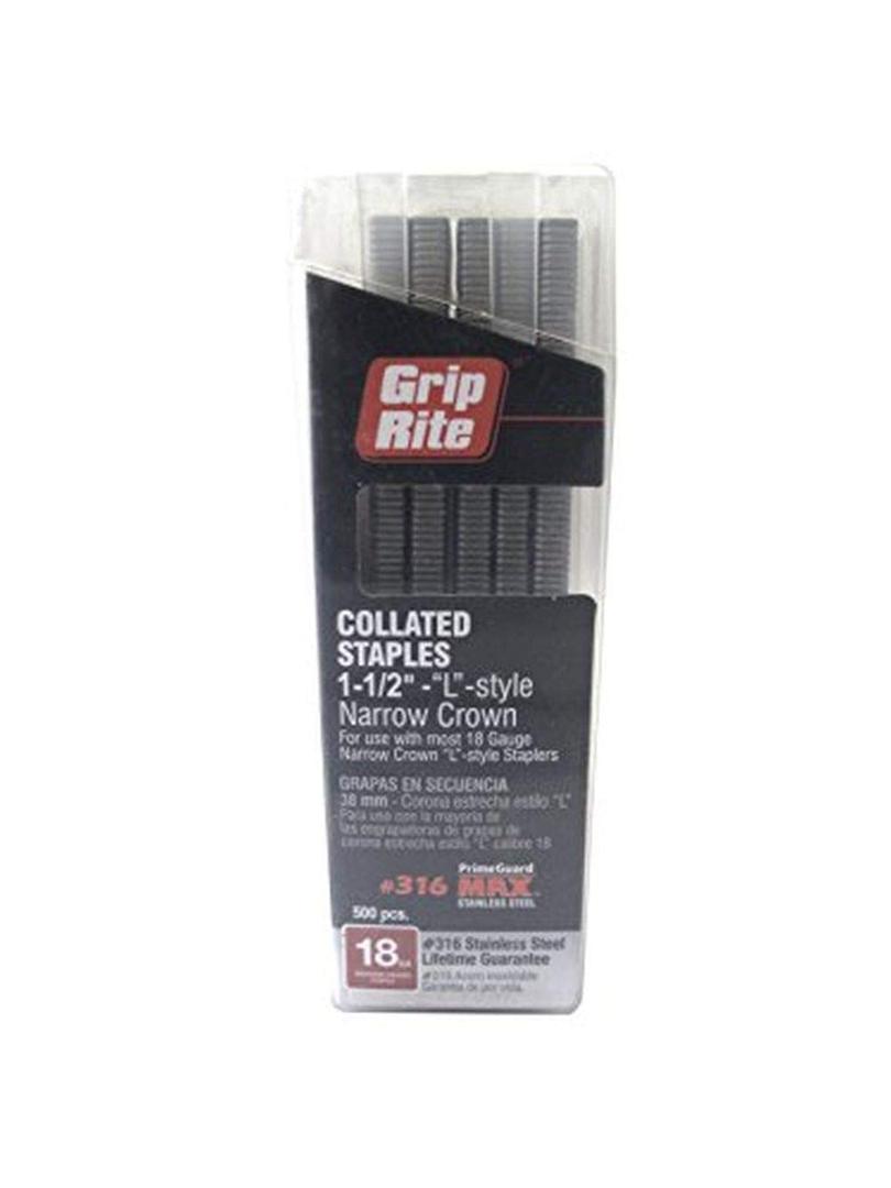 Grip Rite Prime Guard MAXB64912 1-1/2-inch 316 Stainless Steel 18 Gauge L-style Narrow Crown Staple, 500 per Belt Clip