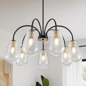 7-Light Chandelier for Dining Room, Mid-Century Modern Glass Light Fixture, 27.2 inches