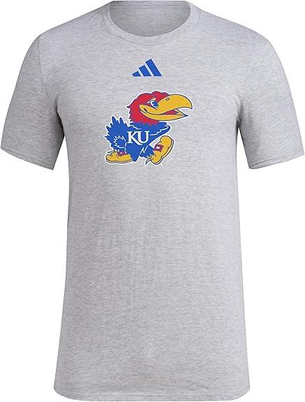 Adidas Men's NCAA Fresh Team Logo TShirt, Medium Grey Heather/Kansas University, Small