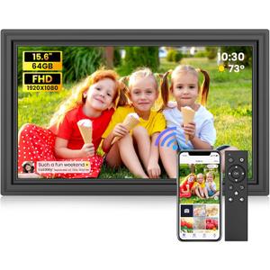 Uhale 15.6" Digital Picture Frame 64GB Storage 1920x1080 IPS FHD WiFi Electronic Photo Frame with Remote Control Wall-Mounted Support SD Card/USB Drive Share Photos/Videos Anywhere (No Touchscreen)