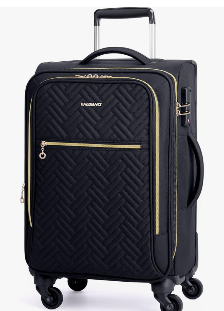 BAGSMART Carry On Luggage 20 Inch,Softside Expandable Suitcase with Spinner Wheels, Luggage 22x14x9 Airline Approved Rolling Lightweight Suitcases for Women Men, Compact Carry-On (Black)