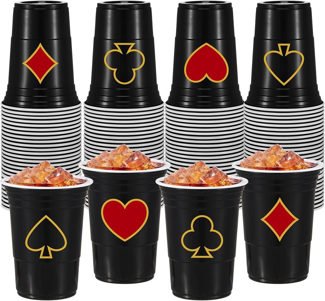 48 Pcs Casino Party Cups 16 oz Casino Theme Party Decorations Plastic Disposable Poker Las Vegas Cup Hot Cold Drink for Birthday Wedding Decorations(Poker Night)