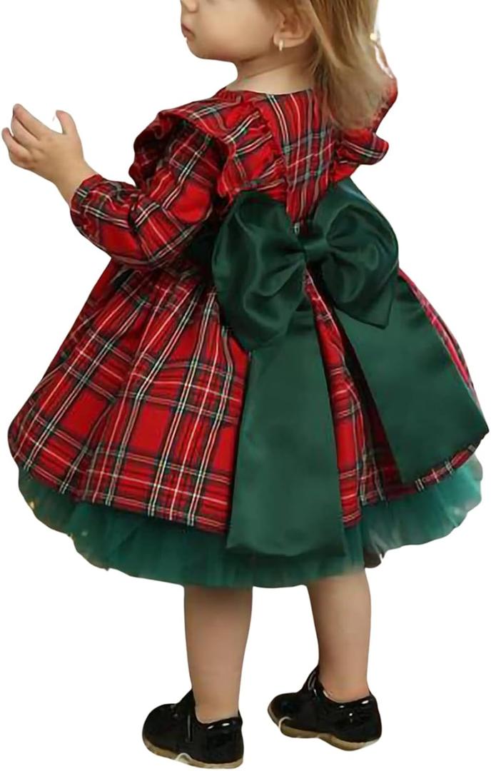 CIYCUIT Toddler Girl Christmas Dress Baby Plaid Dress with Bow Holiday Outfit (6-12 Months, A1 Red Green)