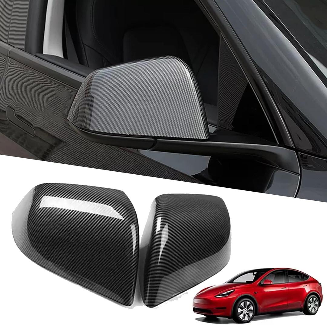 YHCDSEA Rearview Mirror Guard Cover for Tesla Model Y, Side Mirror Cover Exterior Accessories fit for Tesla Model Y 2024 2023 2022 2021 (Glossy Carbon Fiber Pattern, Model Y)