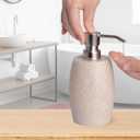 Clasin Home Sandstone Textured Resin Soap Dispenser with Metallic Pump and Waterproof Bottle Labels for Bathroom Kitchen Dish Hand Wash Shower Lotion Shampoo, 12 Oz, Beige