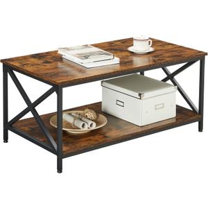 VASAGLE Coffee Table, Cocktail Table with Storage Shelf and X-Shape Steel Frame, Industrial Farmhouse Style, 39.4 x 21.7 x 17.7 Inches, Rustic Brown and Black ULCT200B01V1