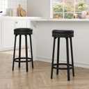 IDEALHOUSE 30'' Swivel Bar Stools Set of 2 with Footrest, Modern Counter Height Barstools with PU Leather Upholstered and Metal Frame, Backless Round Bar Stools for Kitchen Island, Black