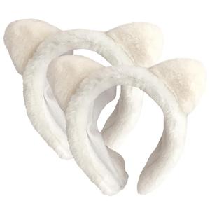 Beaupretty 2pcs Furry Plush Animal Ears Headband Face Washing Hairband for Women Girls White