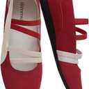 iiimmu Women's Ballet Flats with Elastic Cross Straps Comfortable Slip On Flats Lightweight Casual Walking Shoes for Work Travel Faux Suede (7, Red White)