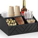 Coffee Pod Holder and Bar Accessories, Wood Station Organizer for Decor, Syrup and Condiment Organizer, Black