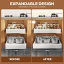 Seinloes 2 Pack Expandable Pull Out Cabinet Organizer 16.5"Deep with Raising Pad for Framed Cabinets,Upgrade 3 Slide Rails Slide Out Drawers,Roll Out Shelves Adhesive,Adjustable Width 12.2"-20.4"White