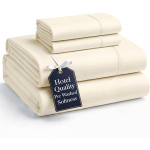 Casa Platino Queen Sheets Set, Soft & Cozy Bed Sheet Set for Queen Size Bed, 4 Piece Pre-Washed Microfiber Sheets with Deep Pocket Fitted Sheet, Breathable & Lightweight Everyday Bedding Ivory
